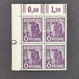 Mi.-Nr.944 DZ, postfrischer Eckrandviererblock mit Druckereizeichen