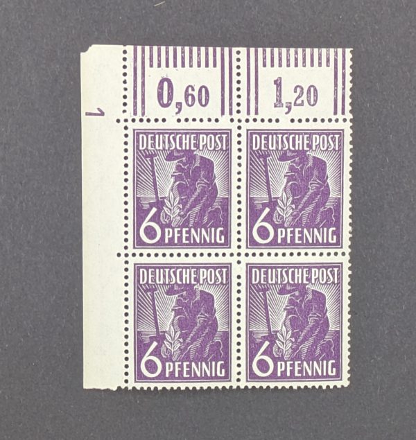 Mi.-Nr.944 DZ, postfrischer Eckrandviererblock, mit Druckereizeichen