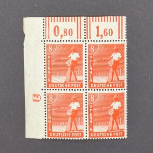 Mi.-Nr.945 DZ, postfrischer Eckrandviererblock mit Druckereizeichen