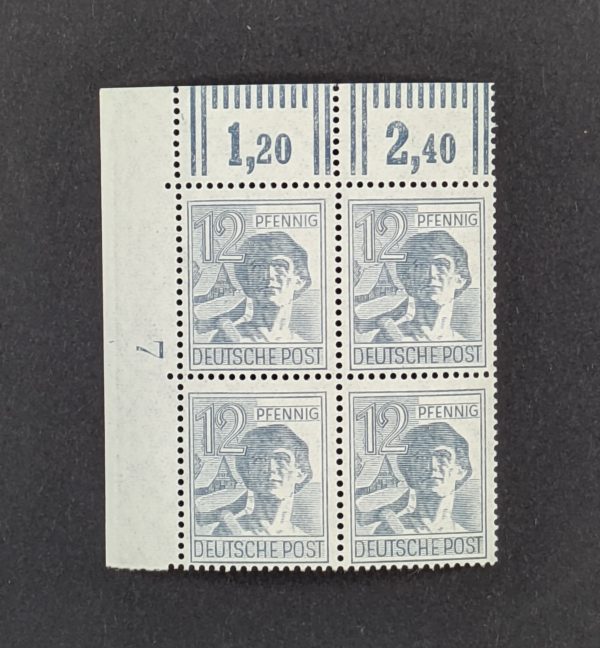 Mi.-Nr.947 DZ, postfrischer Viererblock mit Druckereizeichen