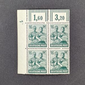 Mi.-Nr.949 DZ, postfrischer Eckrandviererblock mit Druckereizeichen