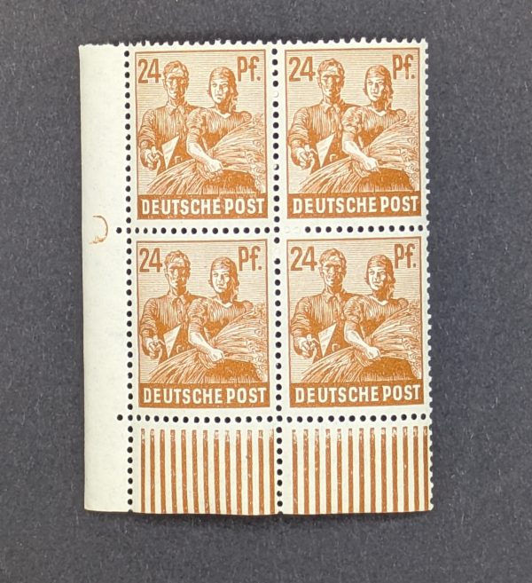 Mi.-Nr.951 DZ, postfrischer Eckrandviererblock mit Druckereizeichen