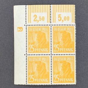 Mi.-Nr.952 DZ, postfrischer Eckrandviererblock mit Druckereizeichen