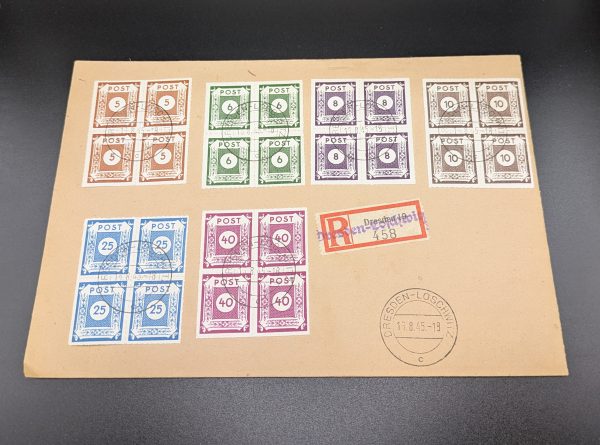 Ostsachsen, Viererblocksatz Loschwitz Mi.-Nr.42G-50G auf Kempe-R-Brief