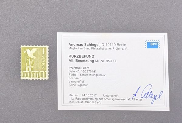 All.Kontrollrat, Mi.-Nr.959aa, postfrisch, farbbestimmt und geprüft