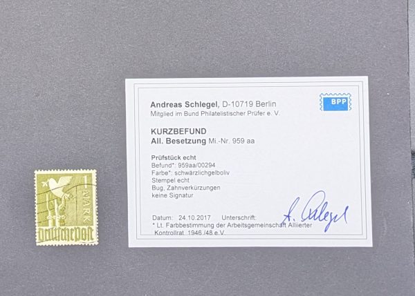 All.Kontrollrat, Mi.-Nr.959aa, gestempelt, farbbestimmt und geprüft – Bild 2