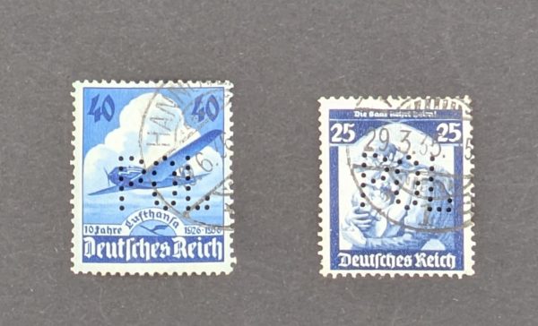 Mi.-Nr.568 und603, je gestempelt und POL-Lochung