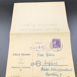 Mi.-Nr.167 IV, als EF auf Bedarfskarte mit Zurückvermerk