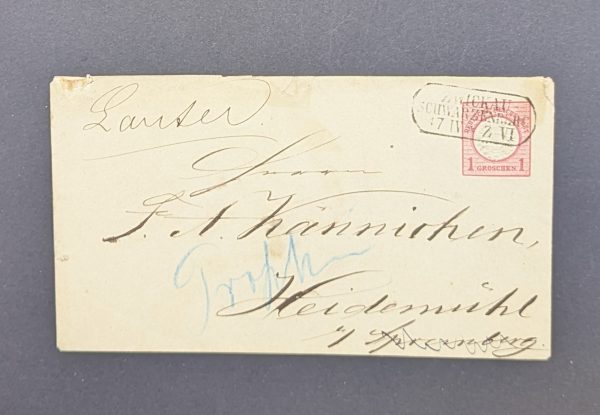 Nachverwendeter sächsischer Bahnpoststempel auf DR Ganzsache U5 A