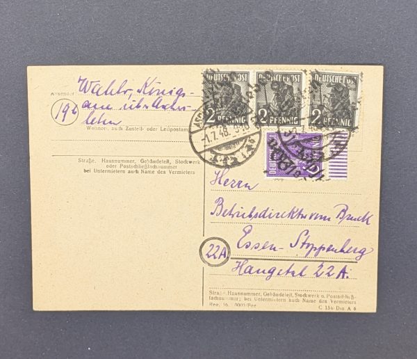 Bezirk 20 "Aschersleben", 3x Mi.-Nr.166 IV+ 1 mal 167 IV auf Bedarfskarte, sign. Dr. Herbst
