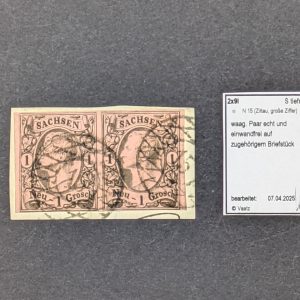 Mi.-Nr.9I, waagerechtes Paar auf Briefstück, entwertet mit Nummernstempel 15 (Zittau)