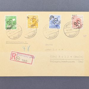 Mi.-Nr.169 IV, 175 IV, 176 IV und 178 IV als MiF auf R-Brief, sign., leicht überfrankiert