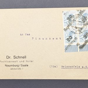 Mi.-Nr.170 IV, (Naumburg-Saale), Viererblock vom Unterrand als portogerechte MeF auf Bedarfsbrief, gepr.