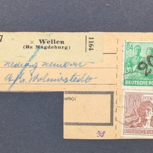 Mi.-Nr.181 IV in MiF mit Zehnfachfrankatur auf Paketkartenabschnitt, sign.