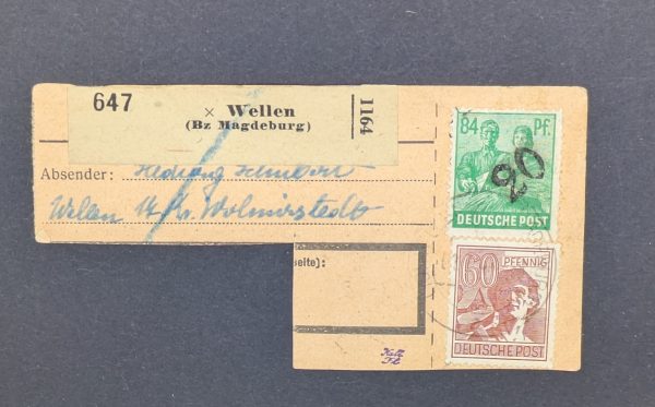 Mi.-Nr.181 IV in MiF mit Zehnfachfrankatur auf Paketkartenabschnitt, sign.