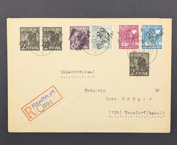 Mi.-Nr.166 IV (3), 167 IV,170 IV, 173 IV und 177 IV als MiF auf Bedarfsbrief, sign.