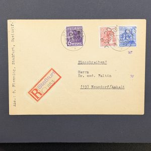 Mi.-Nr.167 IV, 176 IV und 178 IV als MiF auf leicht überfrankiertem R-Brief, sign.
