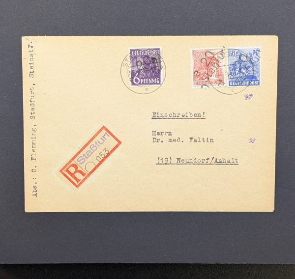 Mi.-Nr.167 IV, 176 IV und 178 IV als MiF auf leicht überfrankiertem R-Brief, sign.