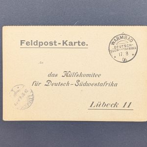Feldpostkarte, Warmbad "17.08.06", nach Lübeck, An Hülfskomitee für DSW, Bedarf