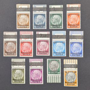 Generalgouvernement, Mi.-Nr.1-13, je Oberrandstück, Marken postfrisch, Falzrest im Oberrand, Mi.-Nr.12 als Unterrandstück