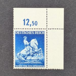 Mi.-Nr.771 mit Plattenfehler I, postfrisches Eckrandstück oben rechts, mit Spuren eines anderen Markenbildes auf dem Rand, Kurzbefund